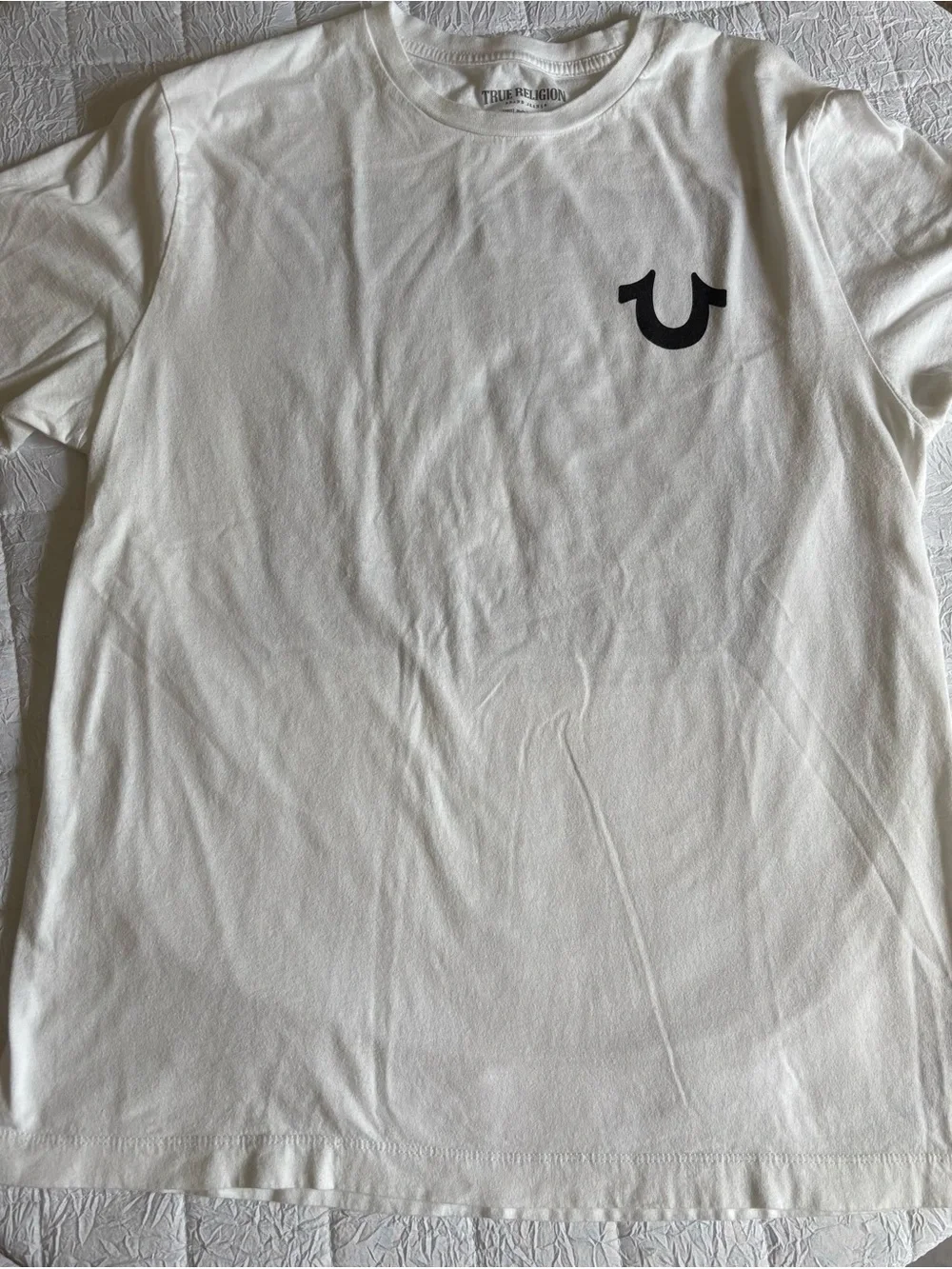 True Religion Men's White T-Shirt Buddha Guitar Back Graphic Crewneck Size L